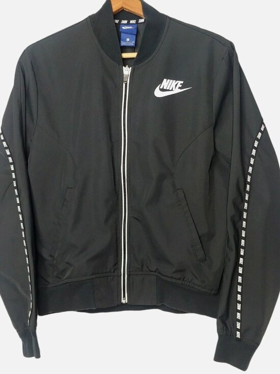 Nike Jackets & Blazers - Nike Womens Small Zip Jacket Athletic Logo Black Spell Out Trim Lightweight Run